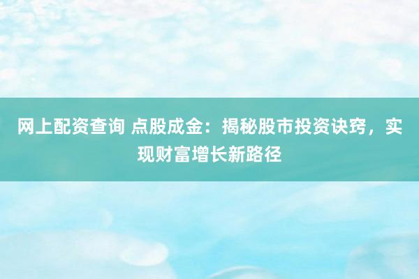 网上配资查询 点股成金：揭秘股市投资诀窍，实现财富增长新路径