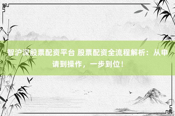 智沪深股票配资平台 股票配资全流程解析：从申请到操作，一步到位！
