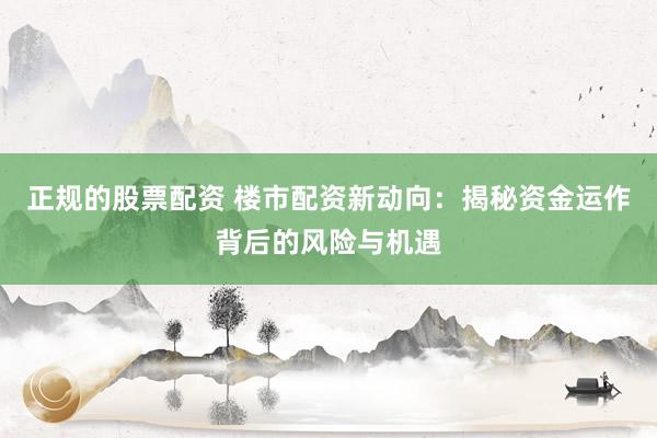 正规的股票配资 楼市配资新动向：揭秘资金运作背后的风险与机遇
