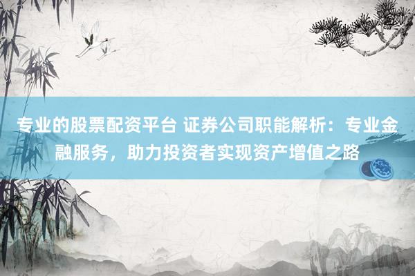 专业的股票配资平台 证券公司职能解析：专业金融服务，助力投资者实现资产增值之路
