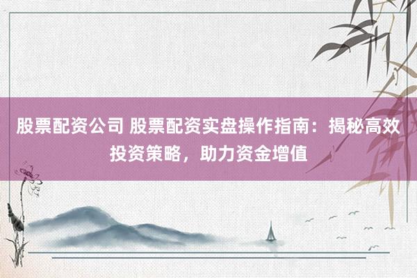 股票配资公司 股票配资实盘操作指南：揭秘高效投资策略，助力资金增值