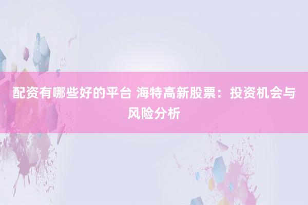 配资有哪些好的平台 海特高新股票：投资机会与风险分析