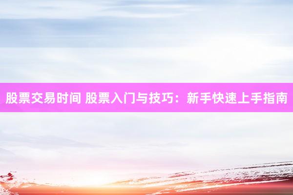 股票交易时间 股票入门与技巧：新手快速上手指南