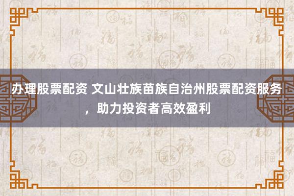 办理股票配资 文山壮族苗族自治州股票配资服务，助力投资者高效盈利