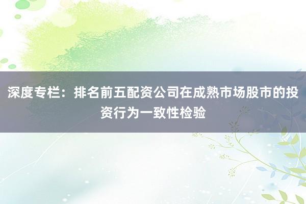 深度专栏：排名前五配资公司在成熟市场股市的投资行为一致性检验