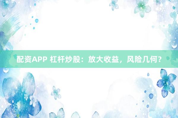 配资APP 杠杆炒股：放大收益，风险几何？