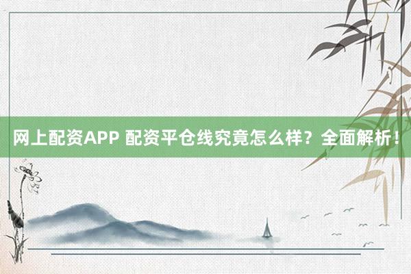 网上配资APP 配资平仓线究竟怎么样?全面解析!