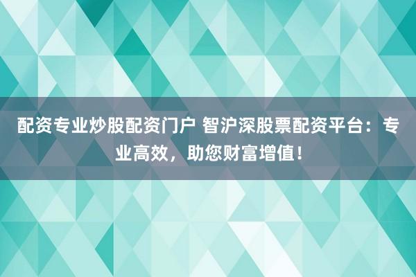 配资专业炒股配资门户 智沪深股票配资平台：专业高效，助您财富增值！